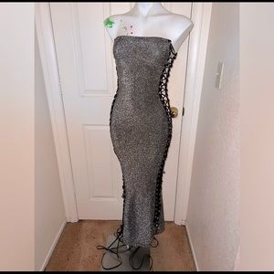 Sexy Black and silver glitter dress with lace up sides